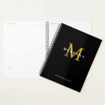 Weekly Professional Monthly Black Gold Business Planner<br><div class="desc">Chic black undated weekly monthly planner. Featuring personalised monogram with name in gold and white.</div>