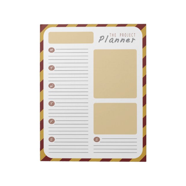 Weekly Project planner - Red and Gold Notepad (Rotated)