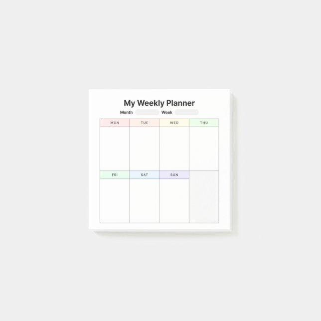 Weekly Study Planner Post-it Notes (Front)
