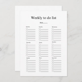 Weekly to do list card