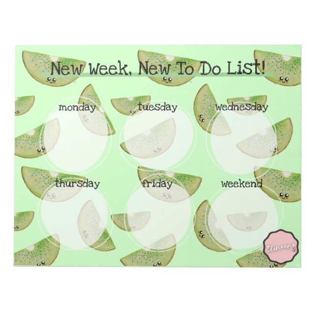 Weekly To Do List, Kawaii Kiwi Slice Notepad (Front)