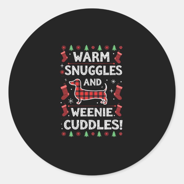 Weenie Dog Christmas Pajama Shirt Cute Weiner Ugly Classic Round Sticker (Front)