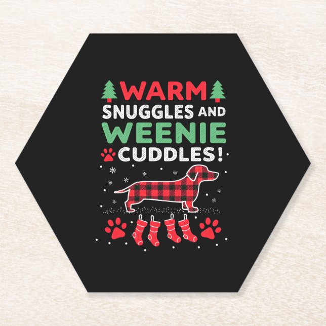 Weenie Dog Christmas Pajama Shirt Cute Weiner Ugly Paper Coaster (Front)