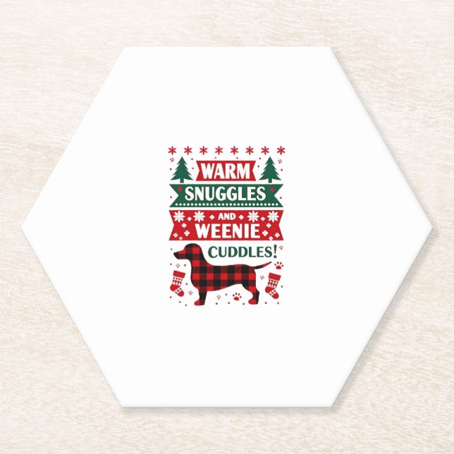 Weenie Dog Christmas Pajama Shirt Cute Weiner Ugly Paper Coaster (Front)