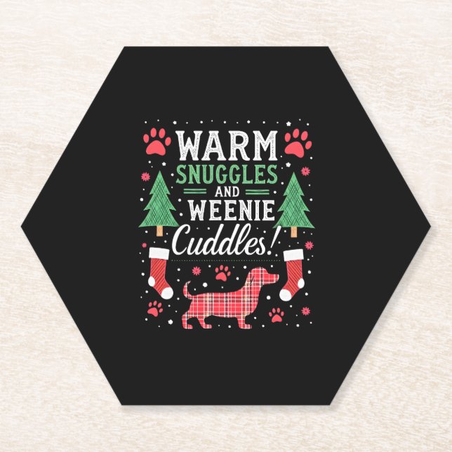Weenie Dog Christmas Pajama Shirt Cute Weiner Ugly Paper Coaster (Front)