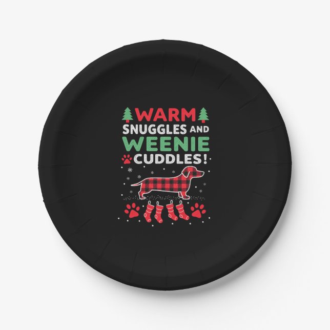 Weenie Dog Christmas Pajama Shirt Cute Weiner Ugly Paper Plate (Front)
