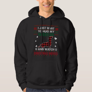 Weenie Dog Owner Christmas Movies Pajama Xmas Ugly Hoodie