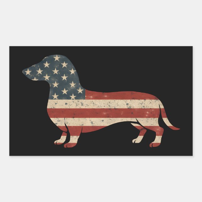 Weenie The People Dachshund 4th Of July Rectangular Sticker (Front)