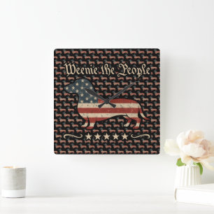 Weenie The People Dachshund 4th Of July Square Wall Clock