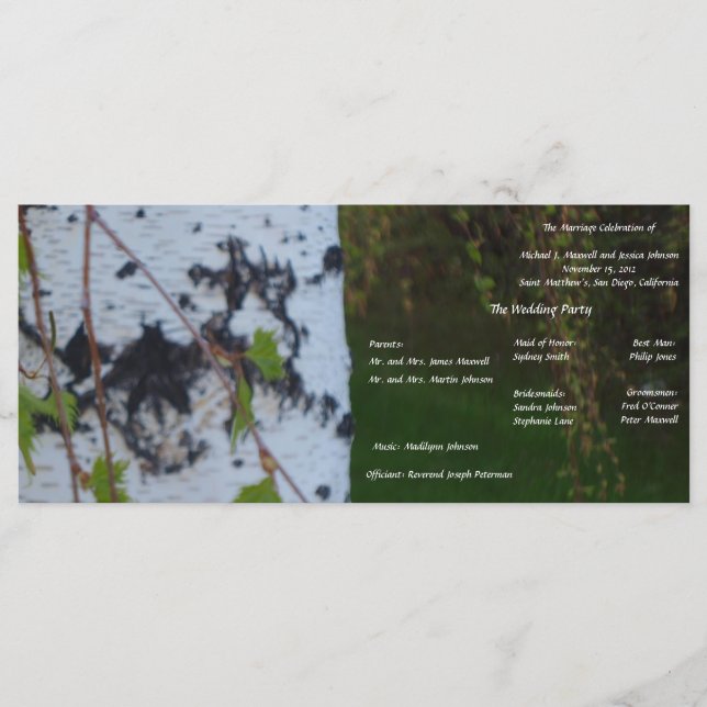 Weeping Birch Wedding Program Programme (Front)