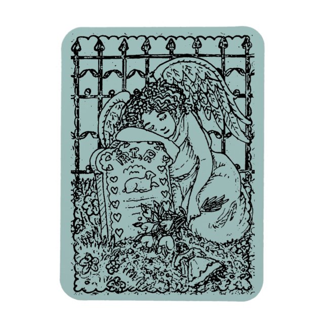 WEEPING GUARDIAN ANGEL, CEMETERY, DEEPEST SYMPATHY MAGNET (Vertical)