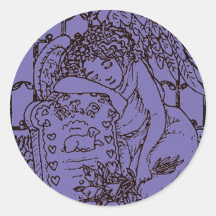 WEEPING GUARDIAN ANGEL, CEMETERY MOURNING SYMPATHY CLASSIC ROUND STICKER