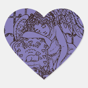 WEEPING GUARDIAN ANGEL, CEMETERY MOURNING SYMPATHY HEART STICKER