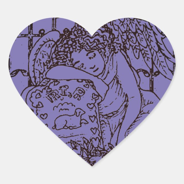 WEEPING GUARDIAN ANGEL, CEMETERY MOURNING SYMPATHY HEART STICKER (Front)