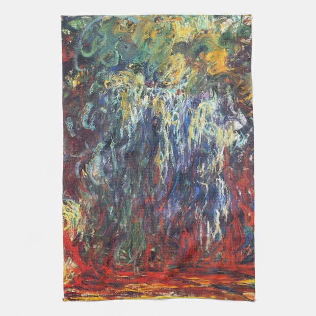 Weeping Willow at Giverny (by Claude Monet) Tea Towel (Vertical)