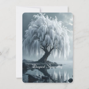 Weeping willow by a pond, black and white sympathy card