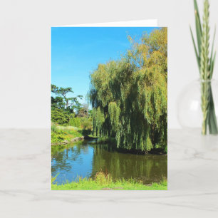 Weeping willow tree and lake holiday card