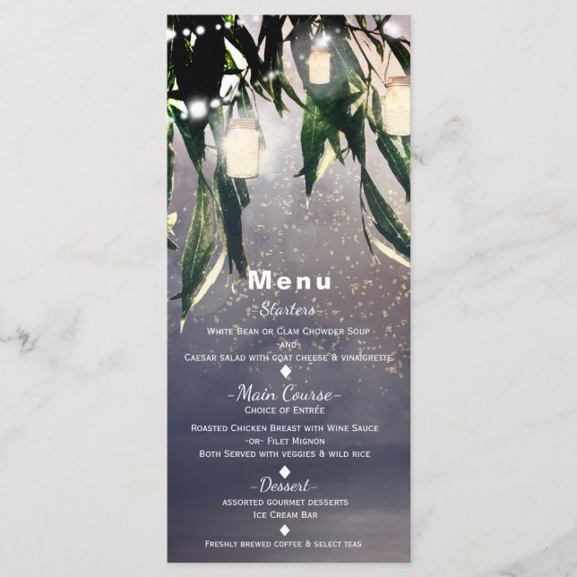 Weeping Willow Tree & Mason Jar Lights Menu Card (Front)
