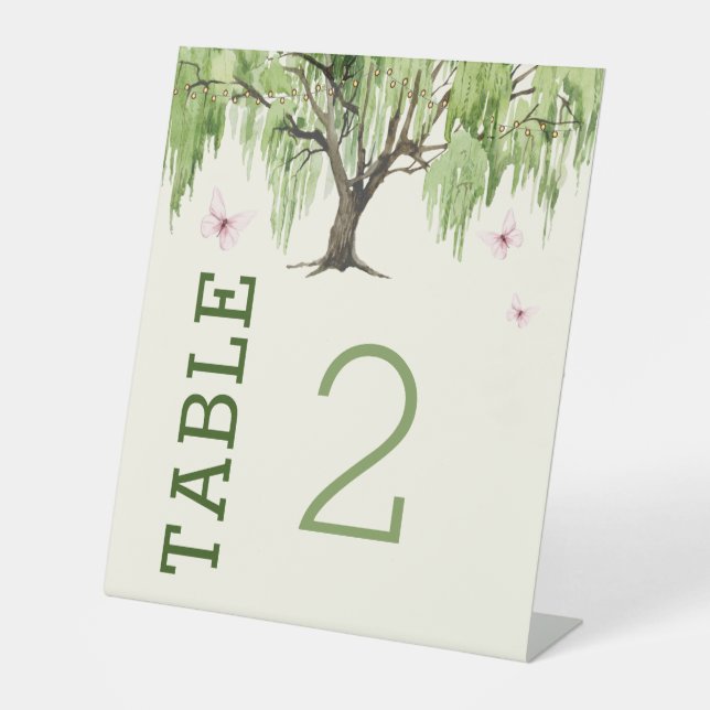 Weeping Willow Wedding Table Number Pedestal Sign (Front)