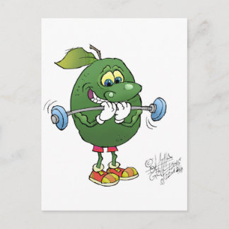 Weight lifting Avocado, on a postcard. Postcard
