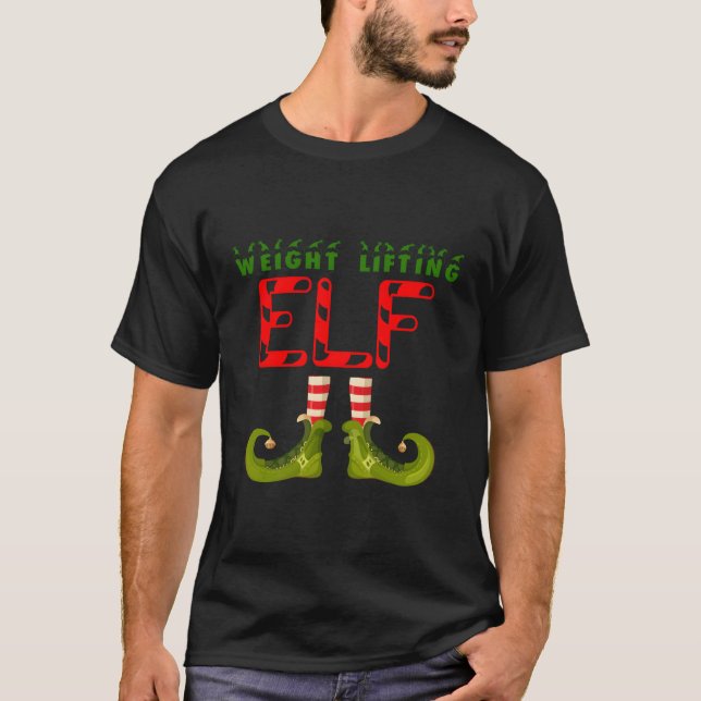 Weight Lifting Elf Group Matching Family Pyjamas F T-Shirt (Front)