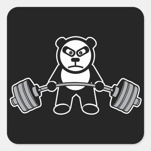 Weight Lifting Panda Bear Anime Cartoon - Workout Square Sticker (Front)
