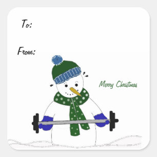 Weight Lifting Snowman Square Sticker