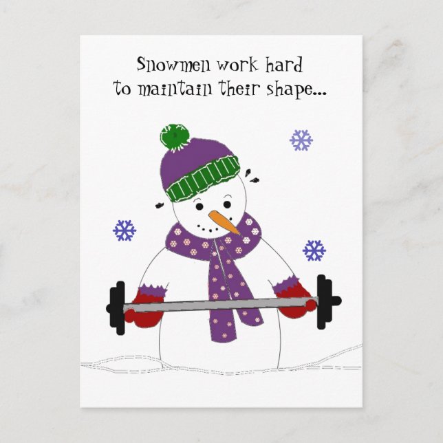 Weight Lifting Snowman with Saying Postcard (Front)