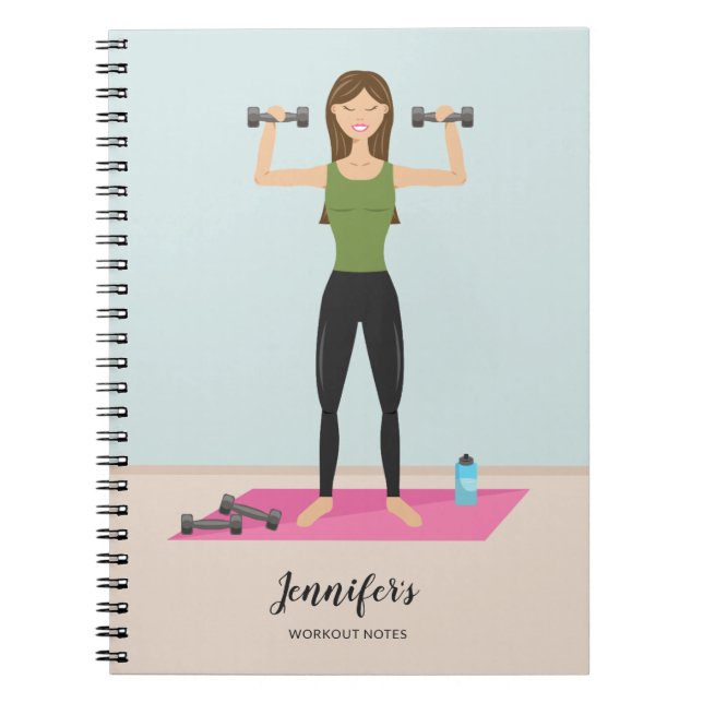 Weight Lifting Workout Girl Personalizable Fitness Spiral Notebook (Front)