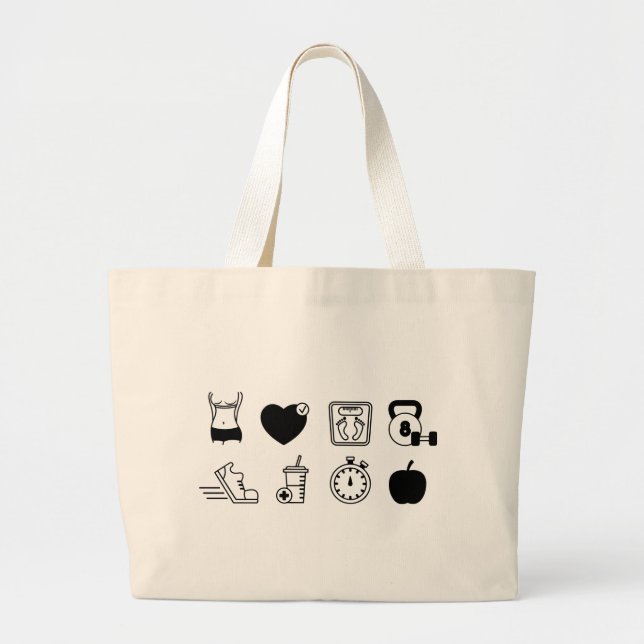 Weight Loss, Workout, Icons Large Tote Bag (Front)