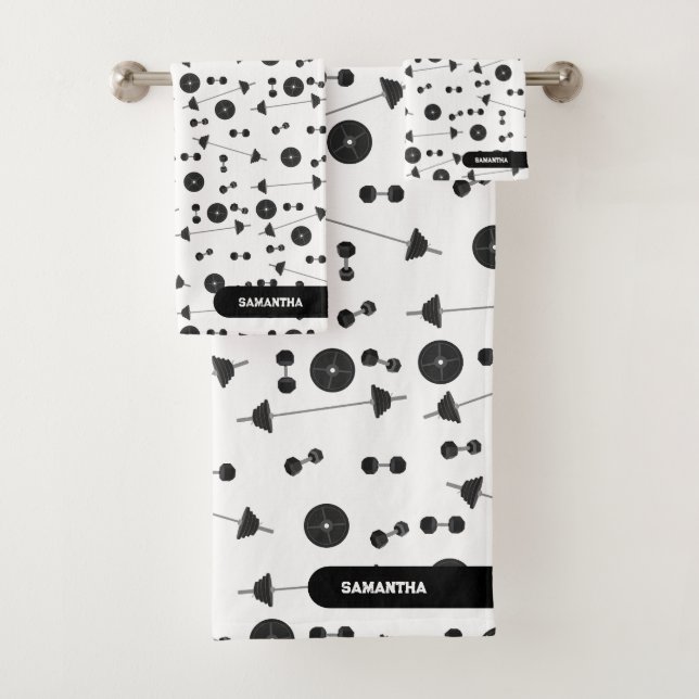 Weight Training Fitness Dumbbell Bodybuilding Name Bath Towel Set (Insitu)