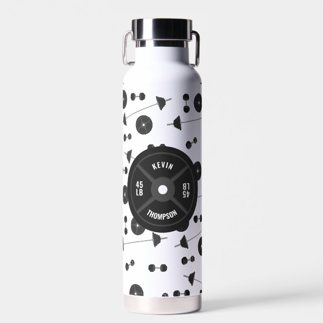 Weight Training Fitness Dumbbell Bodybuilding Name Water Bottle (Front)