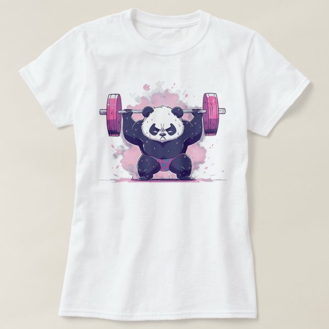 Weight Training Strong Exercise Panda Bear T-Shirt (Design Front)