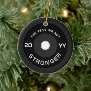 Weightlifter barbell fitness holiday ceramic tree decoration