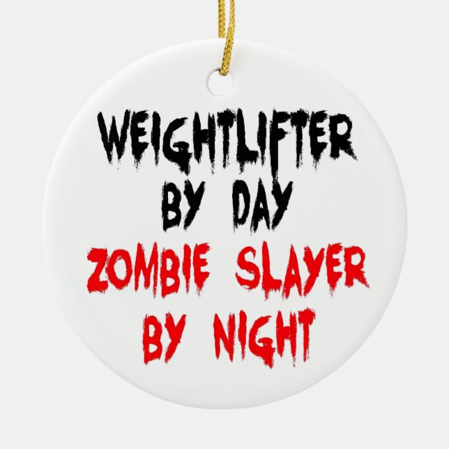 Weightlifter Zombie Slayer Ceramic Tree Decoration (Front)
