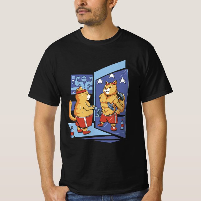 Weightlifting cat training at the gym fitness cat T-Shirt (Front)