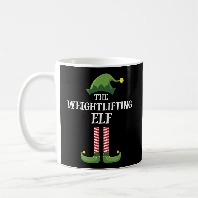 Weightlifting Elf Matching Family Group Christmas  Coffee Mug (Left)