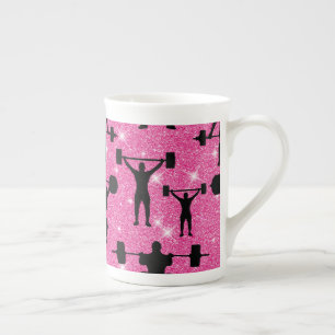 Weightlifting Fitness Workout Sport Pink Glitter Bone China Mug