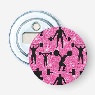 Weightlifting Fitness Workout Sport Pink Glitter Bottle Opener
