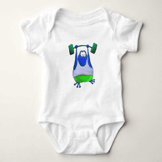 Weightlifting Frog Baby Bodysuit (Front)