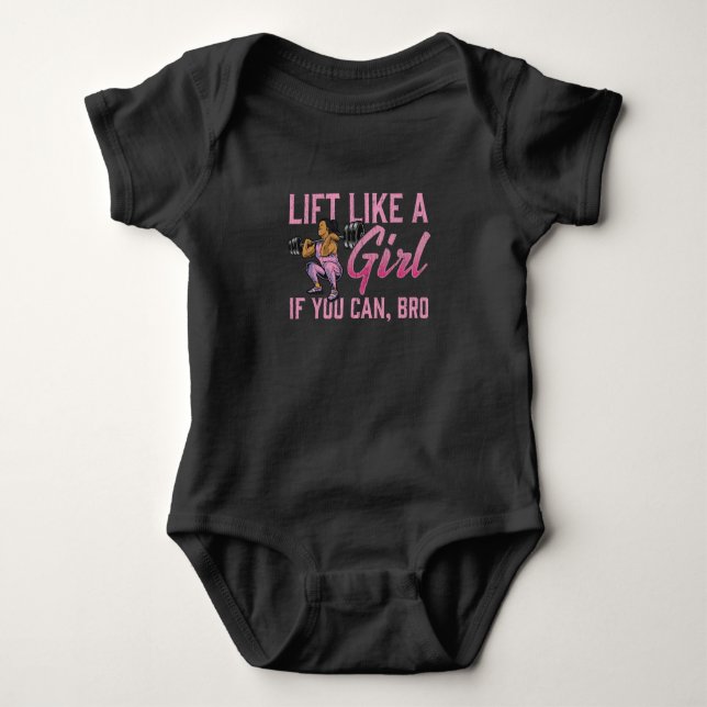 Weightlifting Girl Fitness Strong Gym Woman Baby Bodysuit (Front)