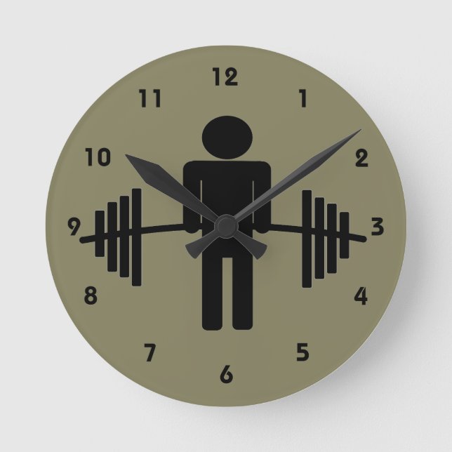 Weightlifting Gym Barbell Fitness Motivation Round Clock (Front)