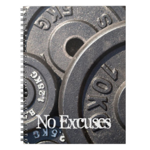 Weightlifting Plates, No Excuses Spiral Notebook