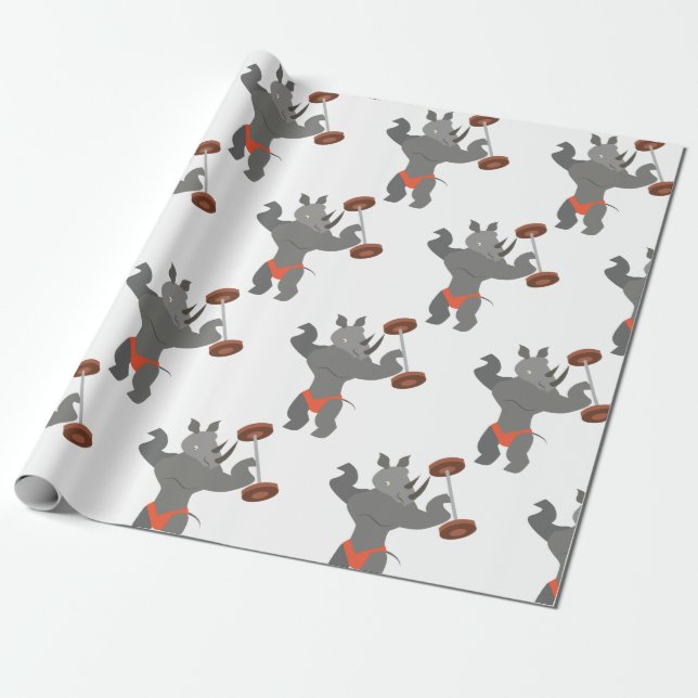Weightlifting Rhino Wrapping Paper (Unrolled)