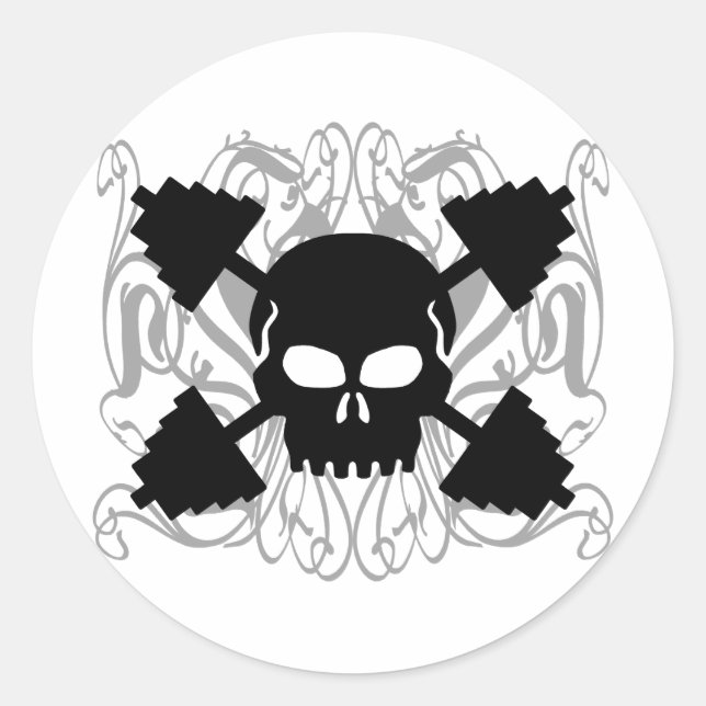 Weightlifting Skull Classic Round Sticker (Front)