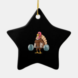 Weightlifting Turkey Deadlifting Thanksgiving Ceramic Tree Decoration
