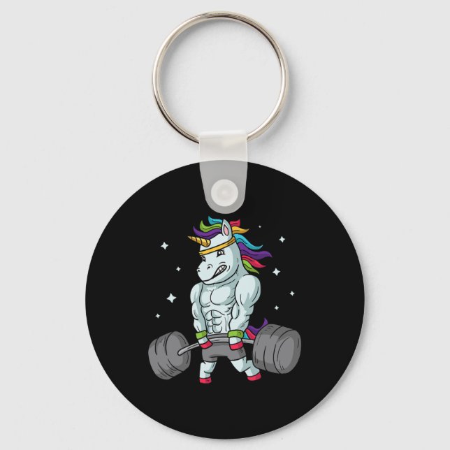 Weightlifting Unicorn - Funny Deadlift And Gym Gif Key Ring (Front)
