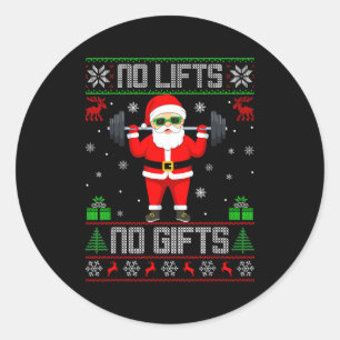 Weightlifting Workout Gym Santa Christmas Ugly Swe Classic Round Sticker