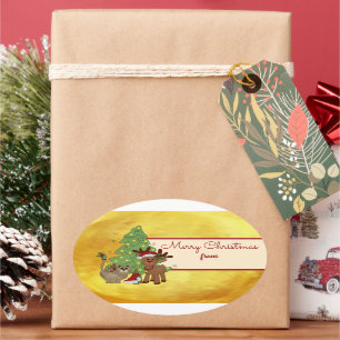 Weihnachten mit Katze Postkarte Oval Sticker