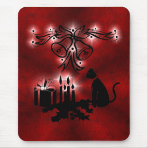 Weihnachts Ornamente mit Sterne und Katze auf rot Mouse Pad